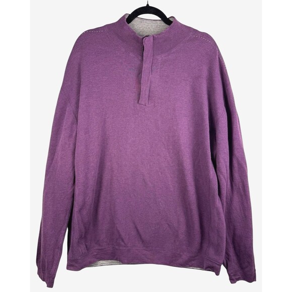 Nat Nast Sweater‎ Men's XXL Purple Quarter Zip Snap Leather Pull Cotton Blend - Picture 2 of 11